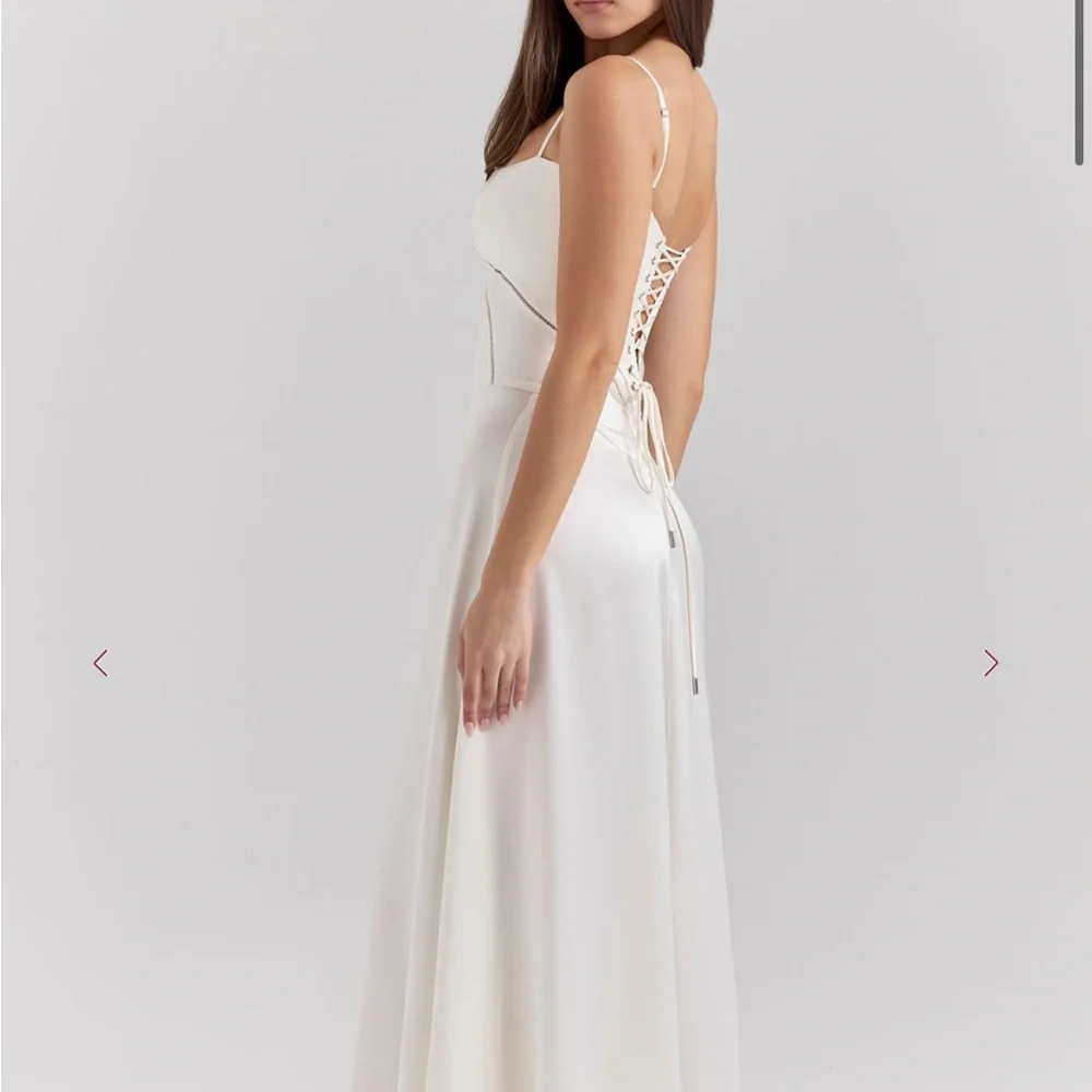 house of cb Annabella Ivory Satin Lace Up Maxi Dress - Picture 3 of 8